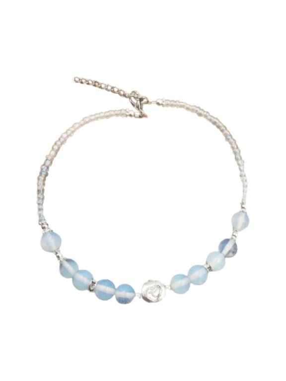 Moonstone Opalite and Clear Crystal Heart Adjustable Anklet Jewelry