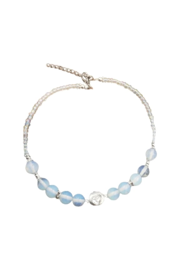 Moonstone Opalite and Clear Crystal Heart Adjustable Anklet Jewelry