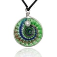 thumbnail image 1 of Besheek Murano Inspired Blown Glass Lampwork Art Green Spiral Waves Pendant, 1 of 5