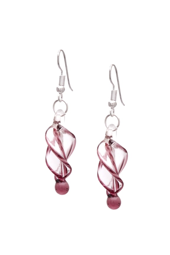 Murano Style Purple Tornado Twirl Quality Fashion Glass Earrings