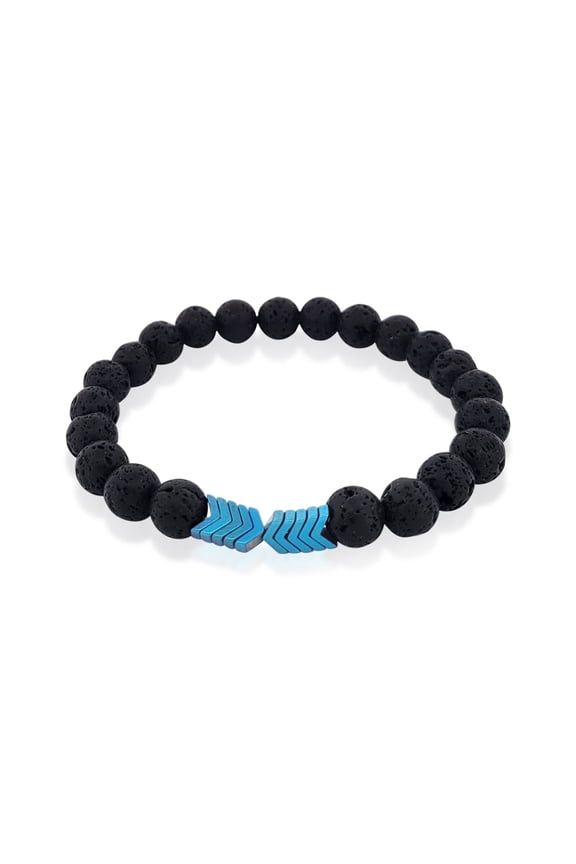 Natural Lava Rock & Blue Hematite Arrow Stretch Beaded Bracelet