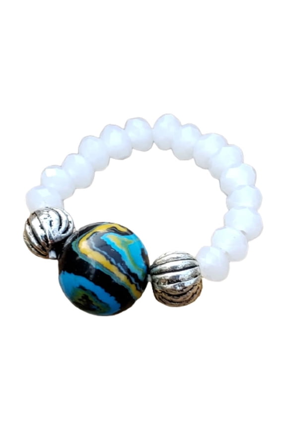 Ocean Calsilica Stone and Milk Crystal Boho Gala Stretch Toe Ring