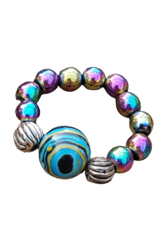 Ocean Calsilica Stone and Rainbow Hematite Stone Stretch Toe Ring