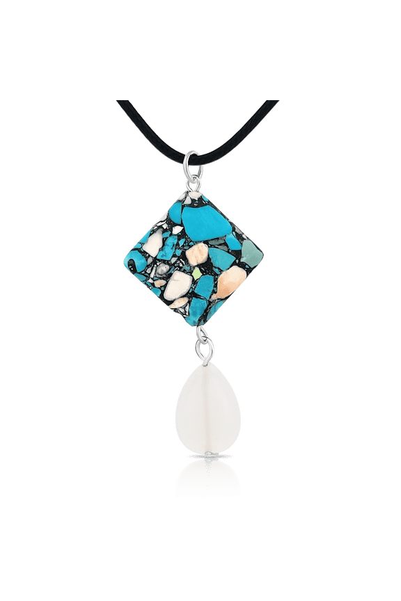 Opalite Moonstone and Blue Reconstituted Turquoise Pendant Necklace