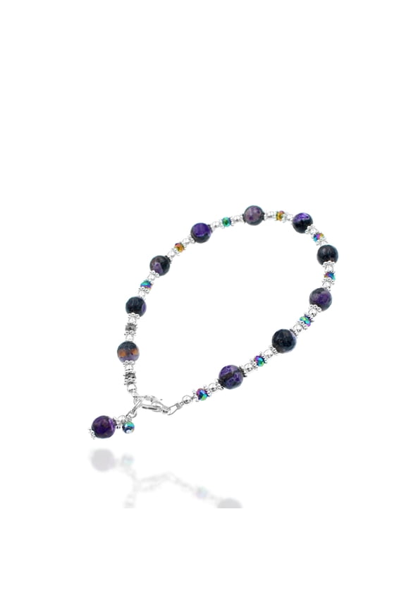 Purple & Black Calsilica Stone Bali Style Adjustable Beaded Anklet