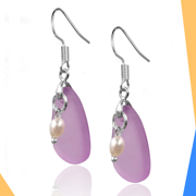 Besheek Purple Sea Glass and Freshwater Pearl Boho Style Dangle Sterling Silver Earrings