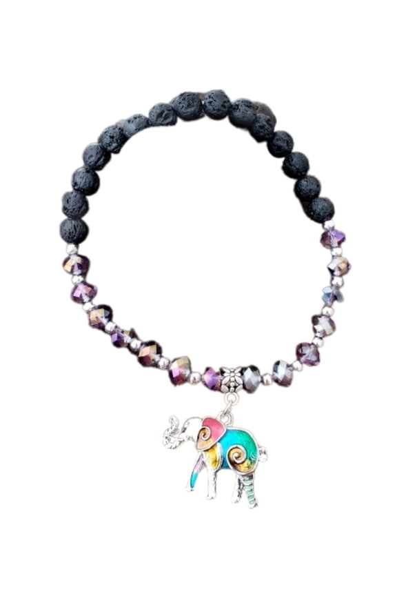 Purple and Black Lava Bead Mosaic Elephant Stretch Anklet