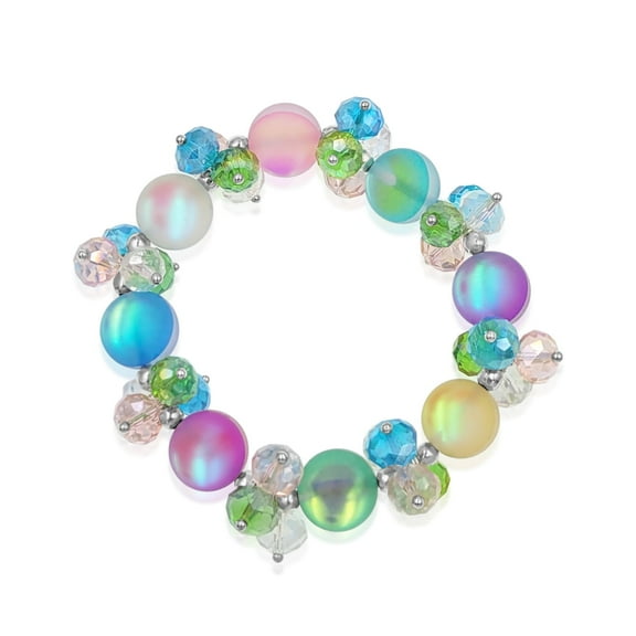 Besheek Rainbow 'Bubbles' Mermaid Glass and Crystal Stretch Bracelet