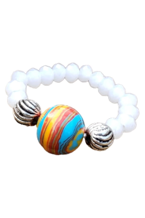 Rainbow Calsilica Stone and Milk Crystal Boho Gala Stretch Toe Ring