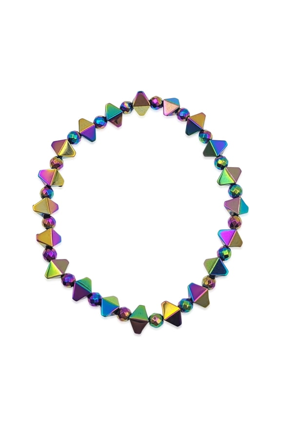 Rainbow Diamond Crystal Hematite Stretch Bracelet