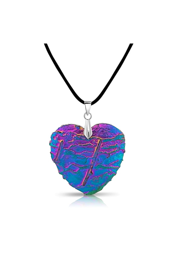Rainbow Druzy Jasper Heart Boho Beach Gala Style Necklace Pendant