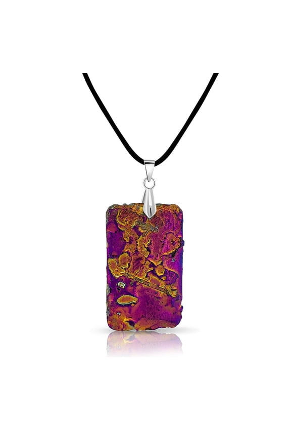 Rainbow Druzy Jasper Rectangle Boho Beach Gala Style Pendant