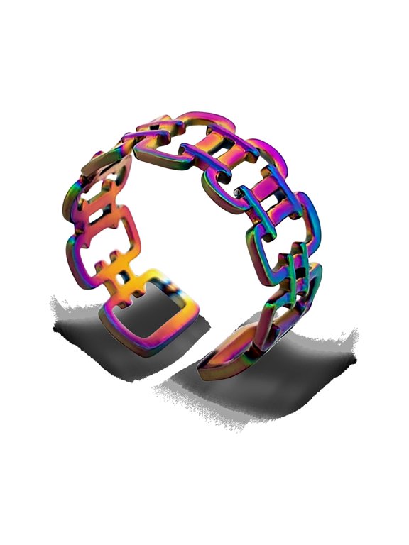 Rainbow Electroplate Chain Link Boho Gala Style Adjustable Ring