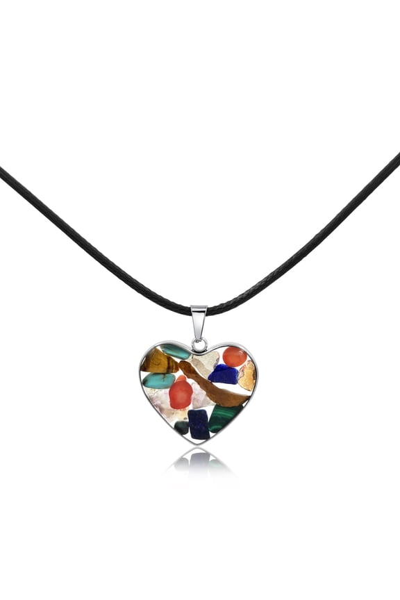Rainbow Gemstone captured in Resin Heart Pendant Necklace
