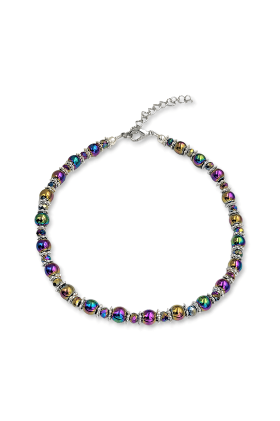 Rainbow Hematite and Crystal Adjustable Beaded Anklet t for Women Fashion Foot Jewelry for Summer Beach Party