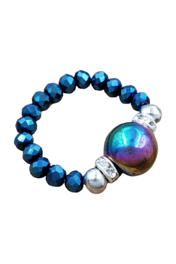 Rainbow Hematite and Luster Blue Crystal Stretch Toe Ring