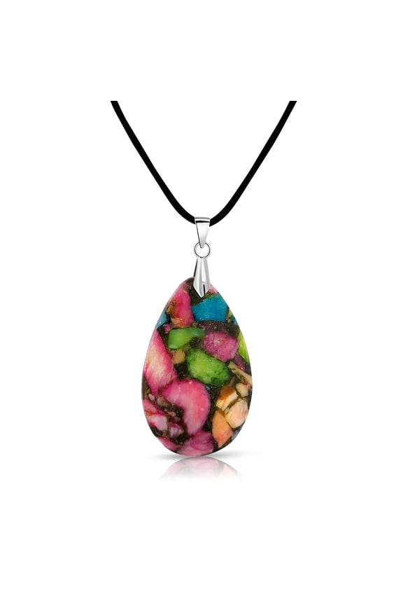 Rainbow Mosaic Dyed Turquoise and Resin Teardrop Boho Style Pendant