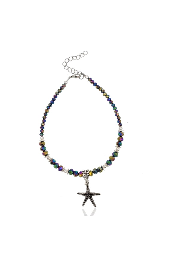 Rainbow Vitrail Crystal Starfish Adjustable Anklet