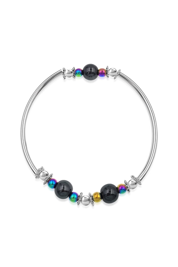 Rainbow and Gray Hematite Tube Stretch Bracelet