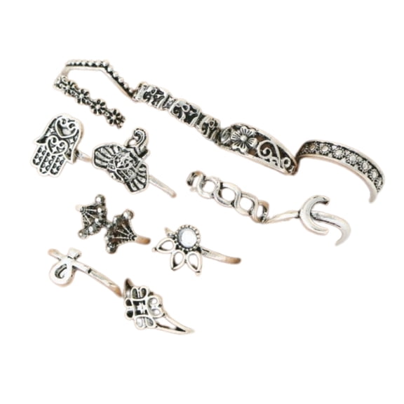 Besheek Silvertone Boho Rings (Set of 13)