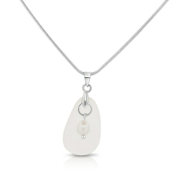 Besheek Silvertone, Clear, Seaglass & Freshwater Pearl Boho Style Necklace