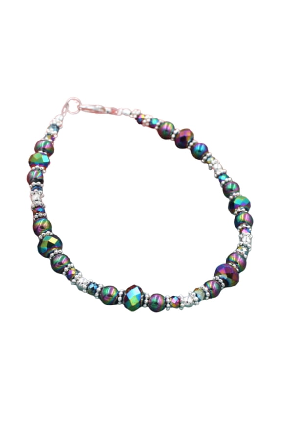 Silvertone Rainbow Hematite and Crystal Beaded Bracelet