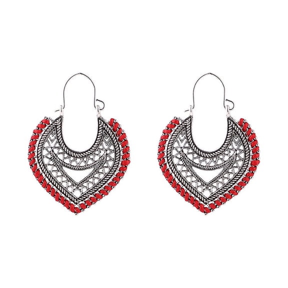 Besheek Silvertone Red Boho Filigree Latch Key Marquis Earrings