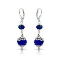 thumbnail image 1 of Besheek Silvertone Stainless Steel Cobalt Blue Crystal Leverback Earring, 1 of 5