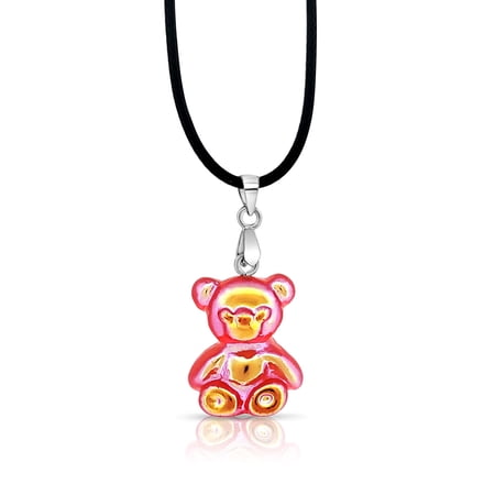 Besheek Silvertone and Kitschy Red Resin Gummy Bear Necklace Pendant