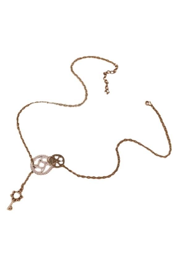 Steampunk Y Shaped Lariat Antique Bronze Gear Key Lariat Necklace