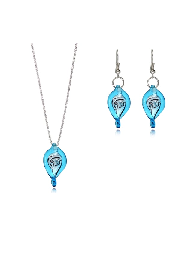 Sterling Silver Jet Black Tornado Glass Earrings and Necklace Set