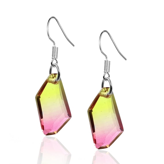 Besheek Sterling Silver Pink and Yellow Crystal Boho Style Dangle Earrings