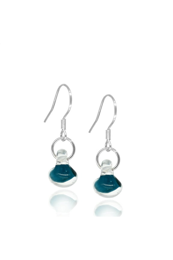 Sterling Silver Teal Blue Water Droplet Glass Dangle Earrings
