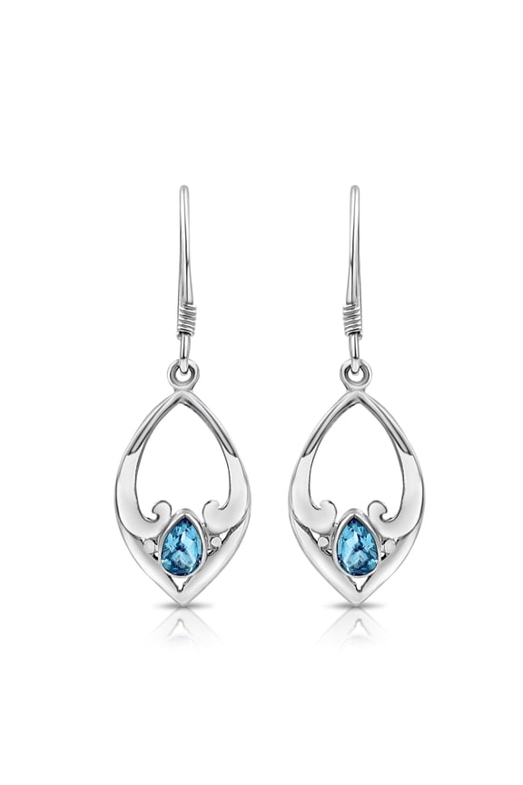 Sterling Silver and Blue Topaz Marquis Dangle Earrings
