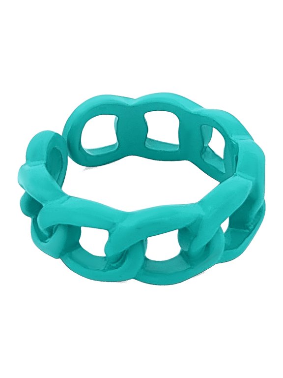 Teal Colorful Coated Curb Chain Ring Size 7
