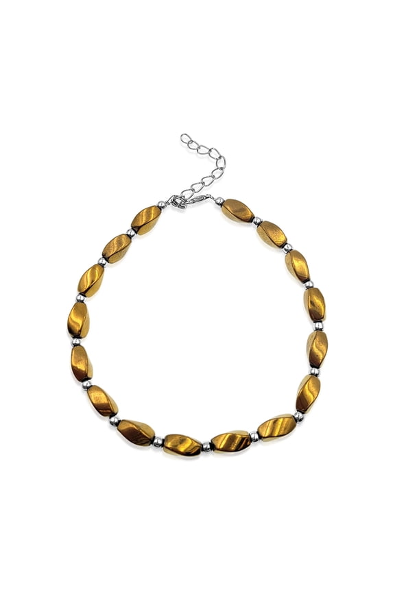 Twist Luster Gold Hematite Stone Artisan Beaded Hypoallergenic Adjustable Anklet