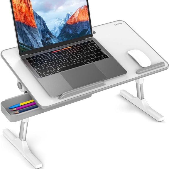 Besign LT05 Adjustable Laptop Table, Lap Desk, Portable Standing Bed Desk, Foldable Sofa Breakfast Tray, Notebook Computer Stand for Reading and Writing, Medium Size, White