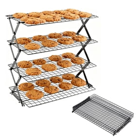 Beslands 4 Tier Collapsible Cooling Rack, Adjustable Stackable Baking Rack for Cookies, Cake, Roasting, Outdoor Camping & Picnic Foldable Drying Rack - Black for Cookies Baking Gifts for Summer