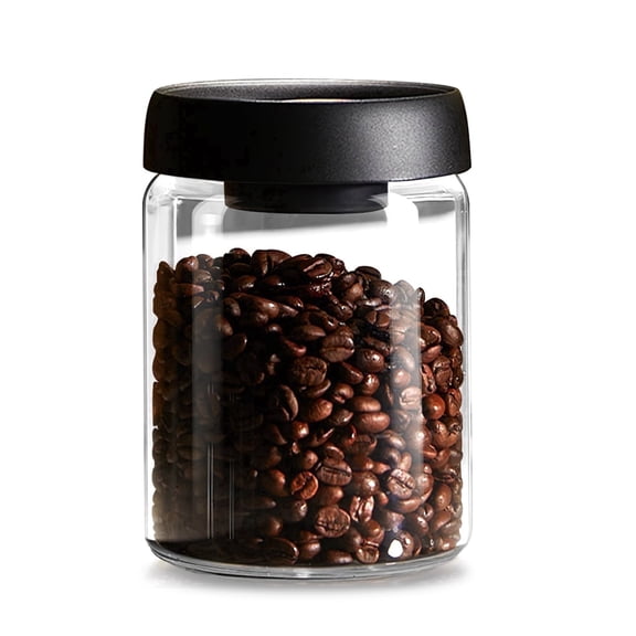 Beslands 30oz Vacuum Coffee Canister with Airtight Lid Glass Coffee Bean Storage Container for Candy Sugar Nuts Spices 30oz Black