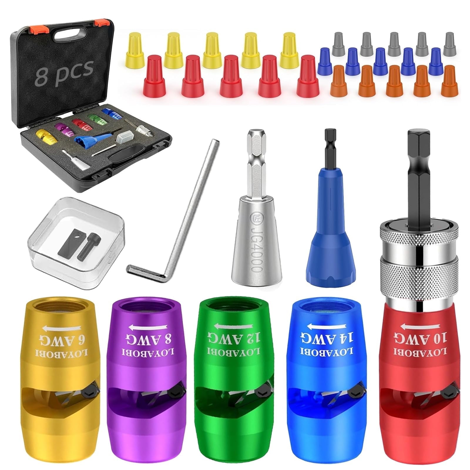 Beslands Electrician Wire Stripper Twister Tool for Drill - AWG 6-14 Gauge Stripping & Twisting Connector Set Professional Quick Wire Nut Twister Kit Electric Drill Tool Accessories