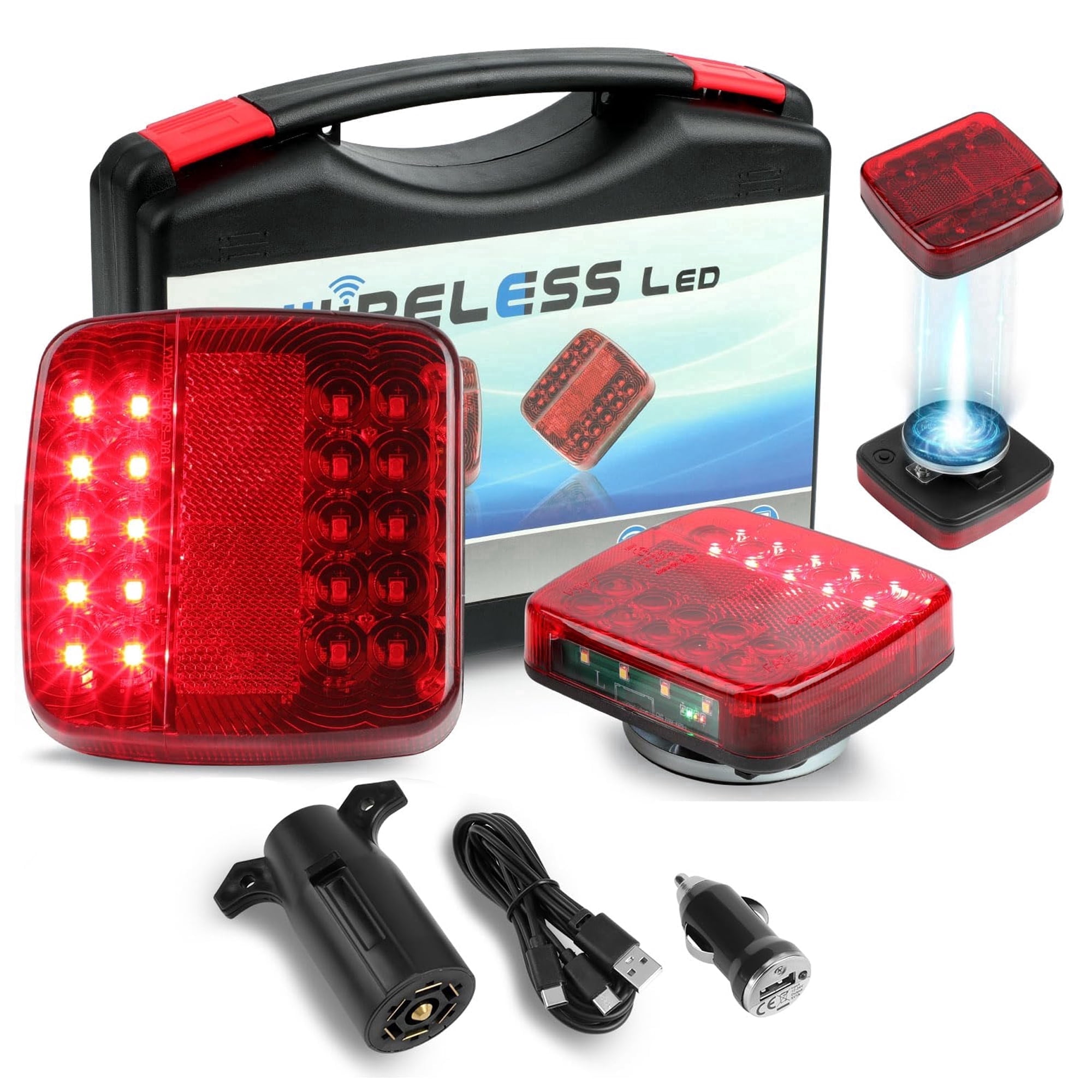Beslands Wireless Trailer Lights Magnetic, Rechargeable LED Towing Tail Lights Kit, Waterproof Portable Magnetic Tow Lights for Truck, Boat, RV
