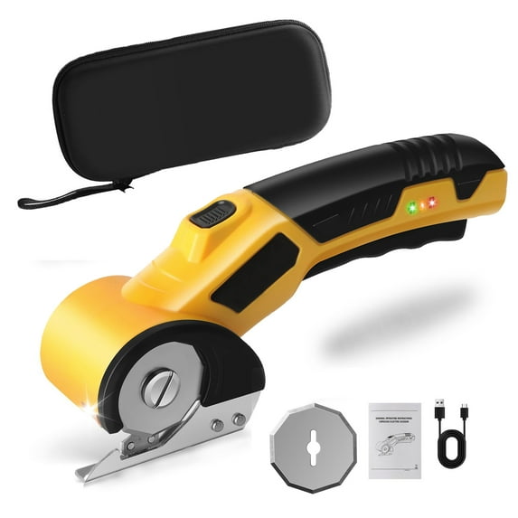 Beslands 4V Cordless Electric Scissors, 25Min Runtime with Dual Safety Locks, Auto-Stop Blade, LED Light, Rotary Fabric/Cardboard/Plastic/Leather Cutter