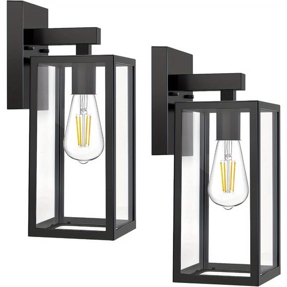 Beslowe 2 Pack Outdoor Wall light, Exterior Wall Lantern Light Fixtures, Black Porch Lights with Toughened Glass, Anti-Rust Wall lamp