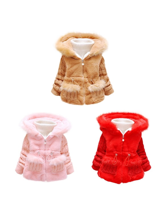 1-4T Baby Girls Warm Coat Winter Warm Coats Ear Hooded Faux Fur Fleece Jacket Girls Coats