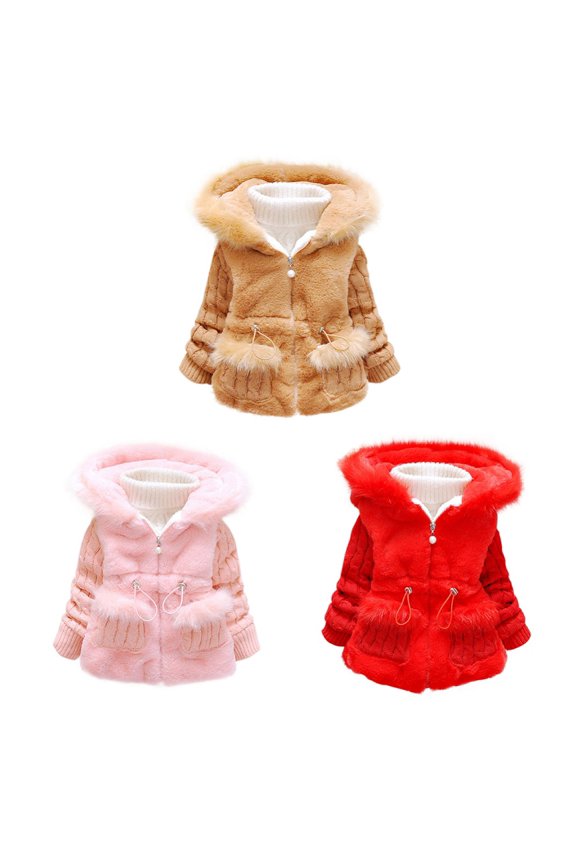 1-4T Baby Girls Warm Coat Winter Warm Coats Ear Hooded Faux Fur Fleece Jacket Girls Coats