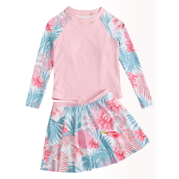 Besly Long Sleeve Flower Print Sun Protection, Rashguard (Girl’s)