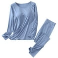thumbnail image 1 of Besolor 2 Piece Pajama Sets for Women Soft Long Sleeve Crewneck Plain Sleepwear Tops Stretch Long Pants Pjs Lounge Sets, 1 of 2