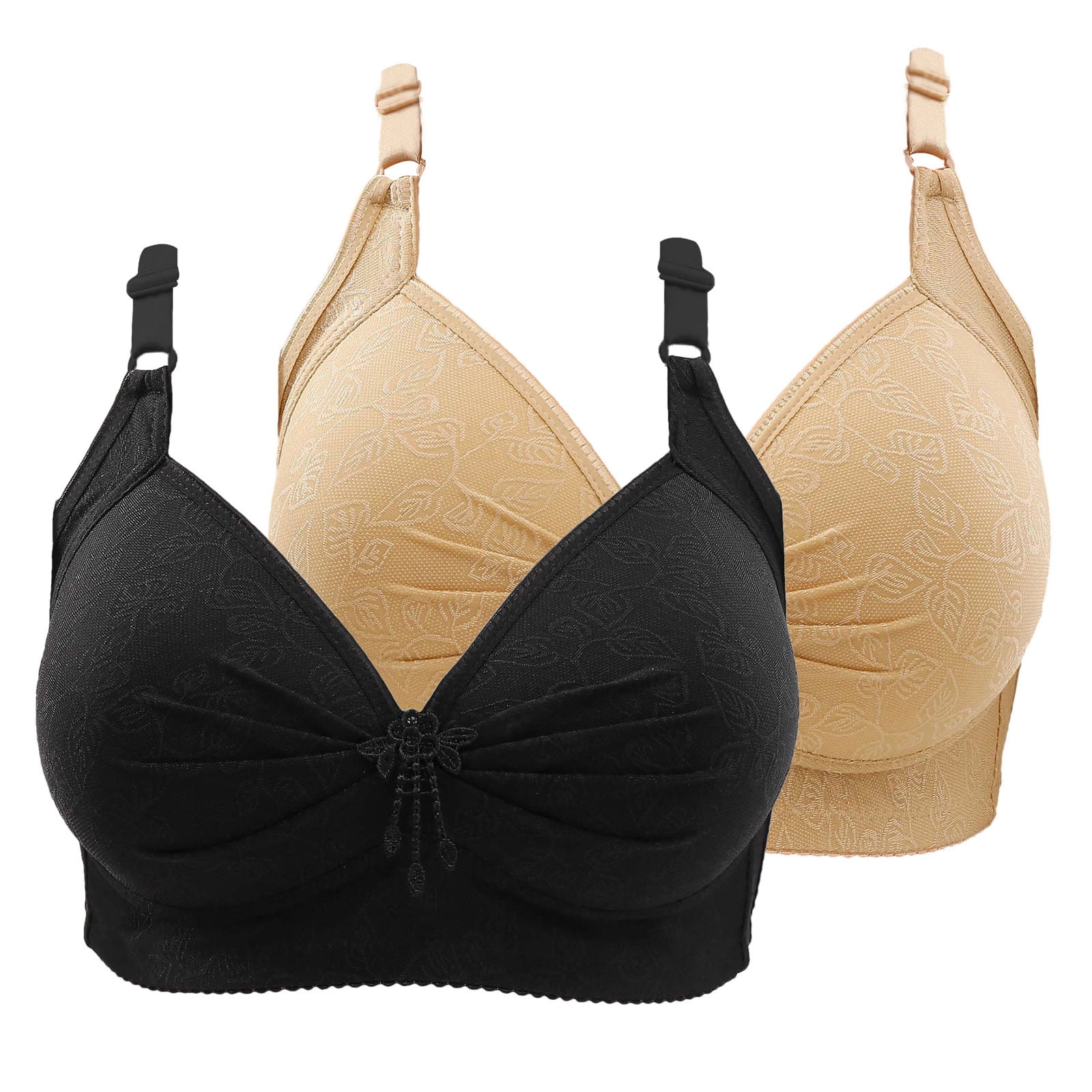 Besolor 2pc Plus Size Bras for Women Wirefree Pleated Cute Trim Full