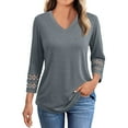 thumbnail image 1 of Besolor 3/4 Length Sleeve Tops Women V Neck Lace Tunic Shirts Casual Ladies Going out Dressy Blouses, 1 of 8