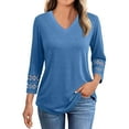 thumbnail image 1 of Besolor 3/4 Length Sleeve Tops Women V Neck Lace Tunic Shirts Casual Ladies Going out Dressy Blouses, 1 of 8